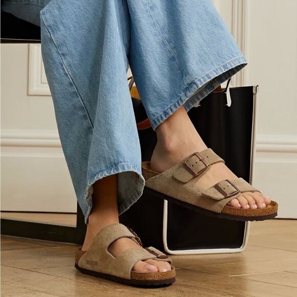 Birkenstock Arizona Soft Slide Suede Sandals Taupe 7 - 7.5 US / 38EU NWT - Picture 1 of 12